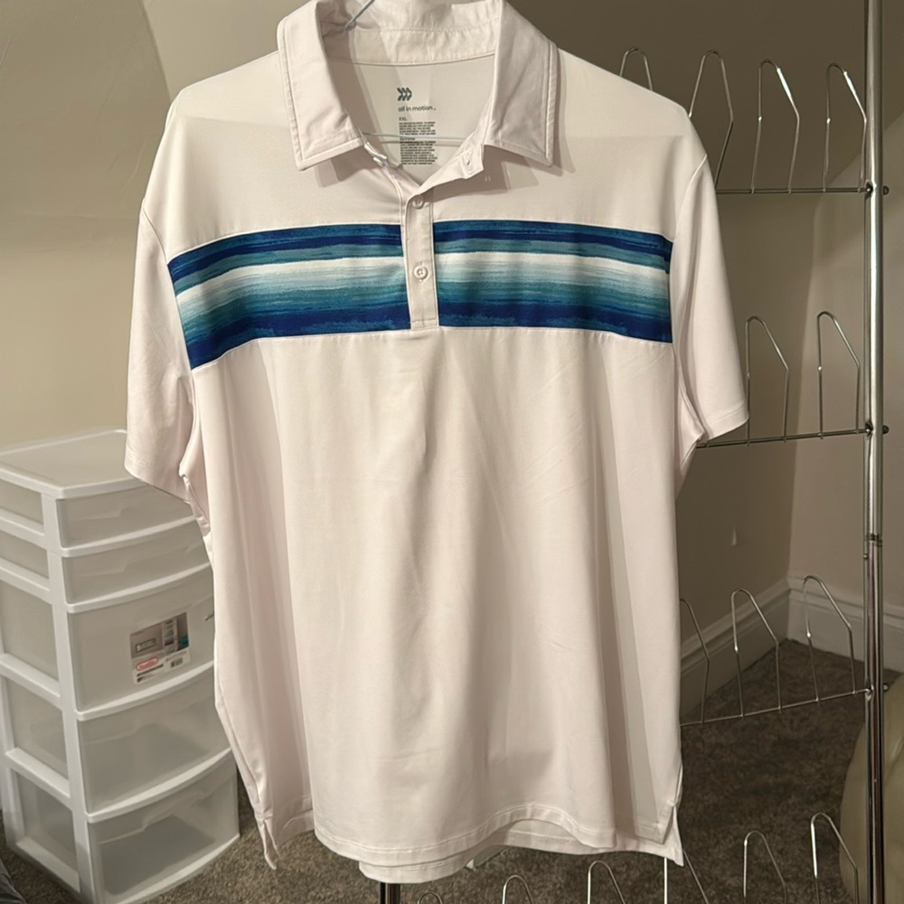 Polo Shirt White With Stripe Size XXL